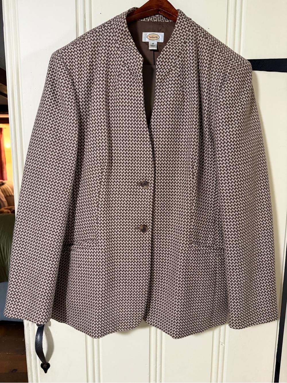 Talbots Brown & Cream Patterned Collarless Blazer